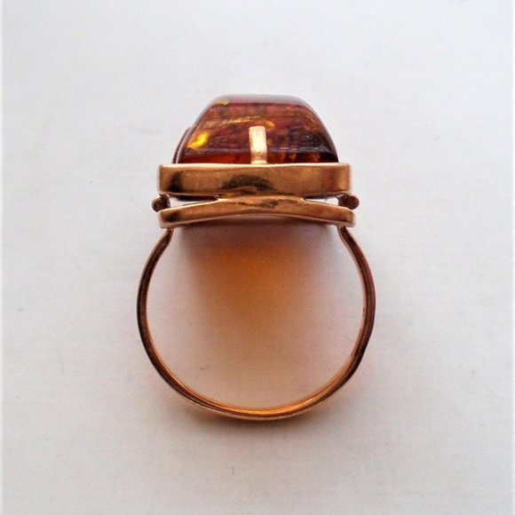 NEW Russian Russia USSR 14K 585 Rose Pink Gold Baltic Honey Amber Cocktail RING - Picture 4 of 9
